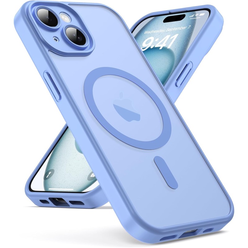 Oududianzi - Coque pour iPhone 15 Compatible avec MagSafe Magnétique, Housse de Arrière Translucide Givrée PC, TPU Silicone Bump