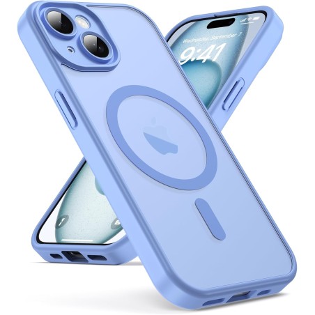 Oududianzi - Coque pour iPhone 15 Compatible avec MagSafe Magnétique, Housse de Arrière Translucide Givrée PC, TPU Silicone Bump