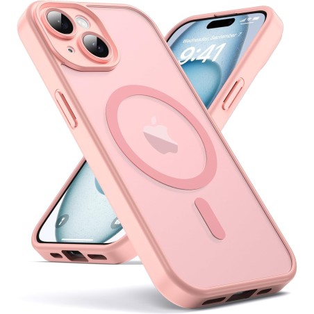 Oududianzi - Coque pour iPhone 15 Compatible avec MagSafe Magnétique, Housse de Arrière Translucide Givrée PC, TPU Silicone Bump