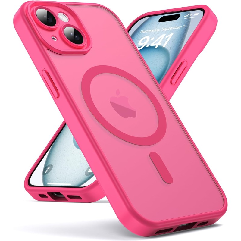 Oududianzi - Coque pour iPhone 15 Compatible avec MagSafe Magnétique, Housse de Arrière Translucide Givrée PC, TPU Silicone Bump