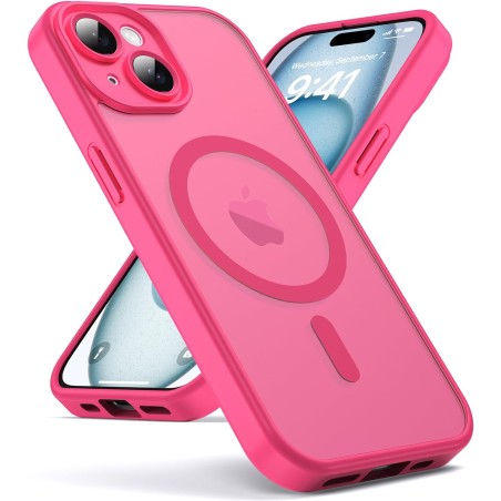 Oududianzi - Coque pour iPhone 15 Compatible avec MagSafe Magnétique, Housse de Arrière Translucide Givrée PC, TPU Silicone Bump