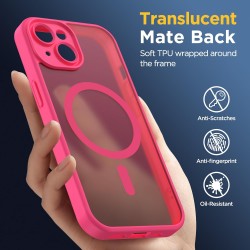Oududianzi - Coque pour iPhone 15 Compatible avec MagSafe Magnétique, Housse de Arrière Translucide Givrée PC, TPU Silicone Bump