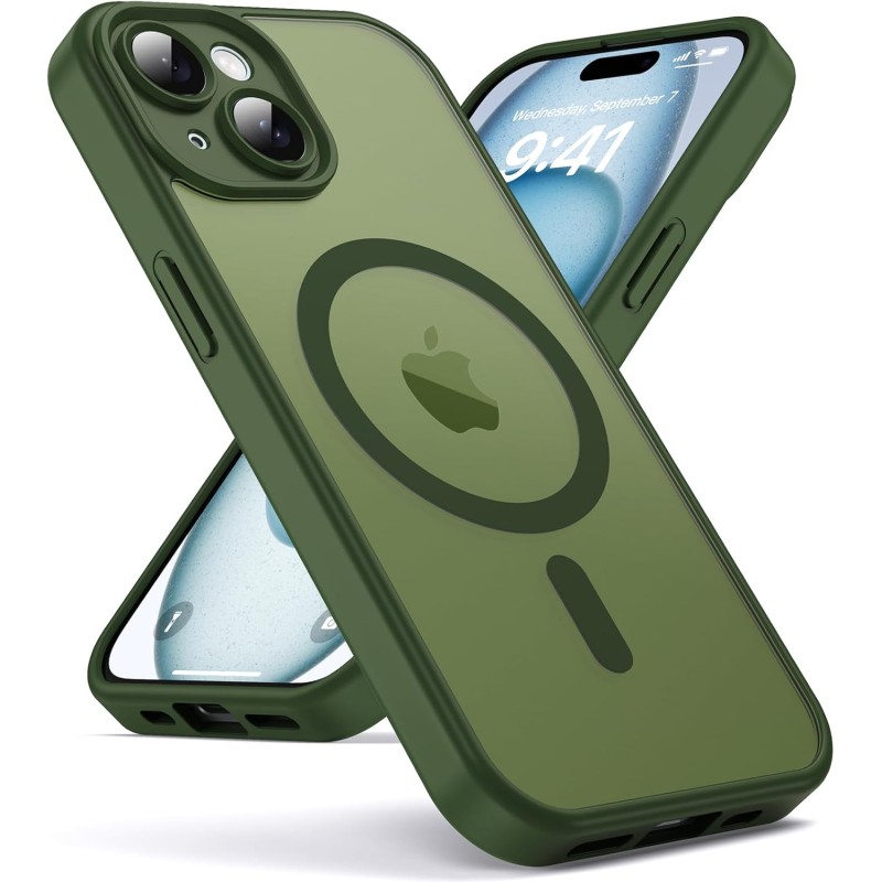 Oududianzi - coque pour iphone 15 compatible avec magsafe magnétique, housse de arrière translucide givrée pc, tpu silicone bump