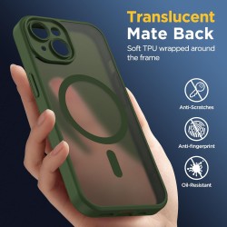 Oududianzi - coque pour iphone 15 compatible avec magsafe magnétique, housse de arrière translucide givrée pc, tpu silicone bump