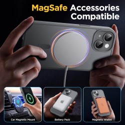 Oududianzi - coque pour iphone 15 compatible avec magsafe magnétique, housse de arrière translucide givrée pc, tpu silicone bump