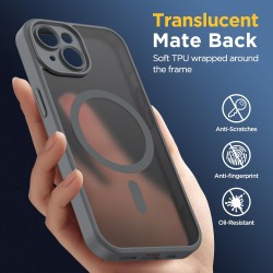 Oududianzi - coque pour iphone 15 compatible avec magsafe magnétique, housse de arrière translucide givrée pc, tpu silicone bump