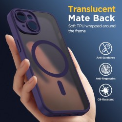 Oududianzi - Coque pour iPhone 15 Compatible avec MagSafe Magnétique, Housse de Arrière Translucide Givrée PC, TPU Silicone Bump