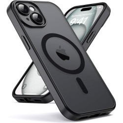 Oududianzi - Coque pour iPhone 15 Compatible avec MagSafe Magnétique, Housse de Arrière Translucide Givrée PC, TPU Silicone Bump