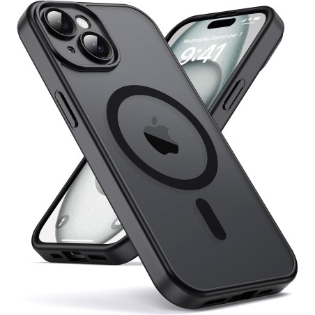 Oududianzi - Coque pour iPhone 15 Compatible avec MagSafe Magnétique, Housse de Arrière Translucide Givrée PC, TPU Silicone Bump