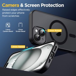 Oududianzi - Coque pour iPhone 15 Compatible avec MagSafe Magnétique, Housse de Arrière Translucide Givrée PC, TPU Silicone Bump