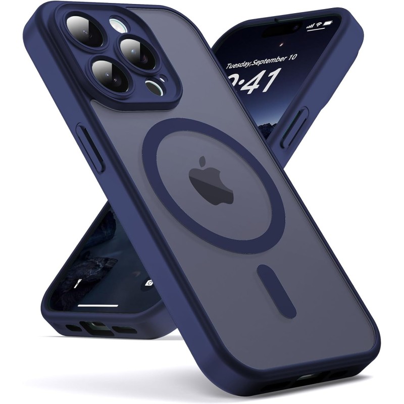 Oududianzi-coque pour iphone 15 pro max compatible avec magsafe magnétique, housse de arrière translucide givrée pc, tpu silicon