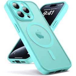 Oududianzi-Coque pour iPhone 15 Pro Compatible avec MagSafe Magnétique, Housse de Arrière Translucide Givrée PC, TPU Silicone Bu