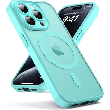 Oududianzi-Coque pour iPhone 15 Pro Compatible avec MagSafe Magnétique, Housse de Arrière Translucide Givrée PC, TPU Silicone Bu