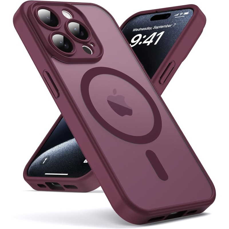 Oududianzi-Coque pour iPhone 15 Pro Compatible avec MagSafe Magnétique, Housse de Arrière Translucide Givrée PC, TPU Silicone Bu