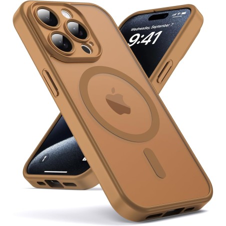Oududianzi-coque pour iphone 15 pro compatible avec magsafe magnétique, housse de arrière translucide givrée pc, tpu silicone bu