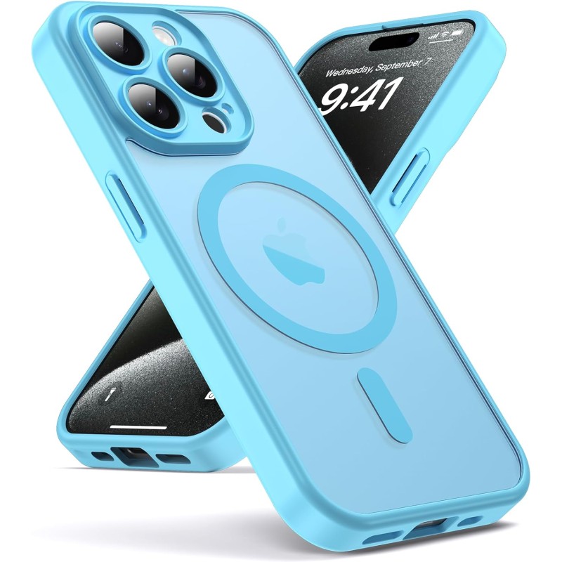 Oududianzi-coque pour iphone 15 pro compatible avec magsafe magnétique, housse de arrière translucide givrée pc, tpu silicone bu