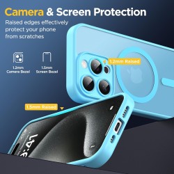 Oududianzi-coque pour iphone 15 pro compatible avec magsafe magnétique, housse de arrière translucide givrée pc, tpu silicone bu