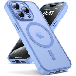 Oududianzi-Coque pour iPhone 15 Pro Compatible avec MagSafe Magnétique, Housse de Arrière Translucide Givrée PC, TPU Silicone Bu