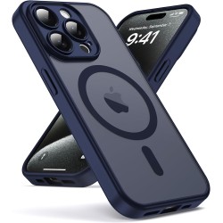 Oududianzi-coque pour iphone 15 pro compatible avec magsafe magnétique, housse de arrière translucide givrée pc, tpu silicone bu