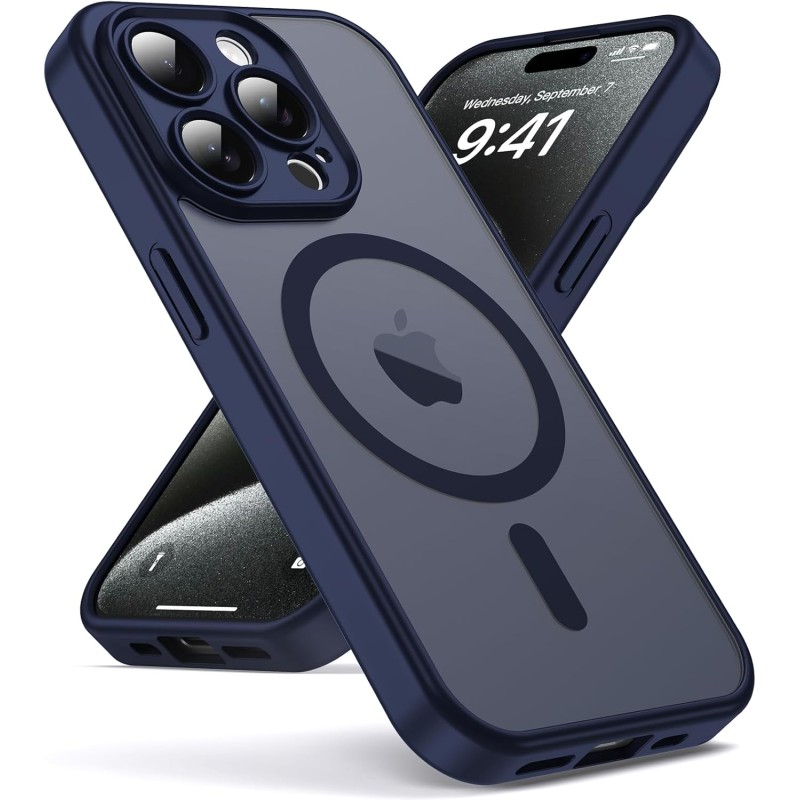 Oududianzi-coque pour iphone 15 pro compatible avec magsafe magnétique, housse de arrière translucide givrée pc, tpu silicone bu