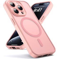 Oududianzi-Coque pour iPhone 15 Pro Compatible avec MagSafe Magnétique, Housse de Arrière Translucide Givrée PC, TPU Silicone Bu