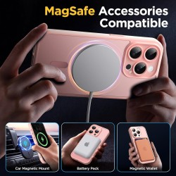 Oududianzi-Coque pour iPhone 15 Pro Compatible avec MagSafe Magnétique, Housse de Arrière Translucide Givrée PC, TPU Silicone Bu