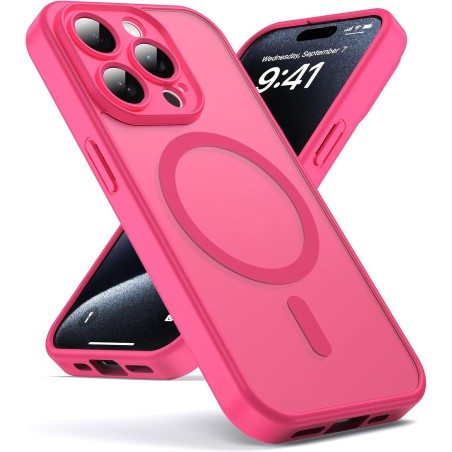 Oududianzi-Coque pour iPhone 15 Pro Compatible avec MagSafe Magnétique, Housse de Arrière Translucide Givrée PC, TPU Silicone Bu