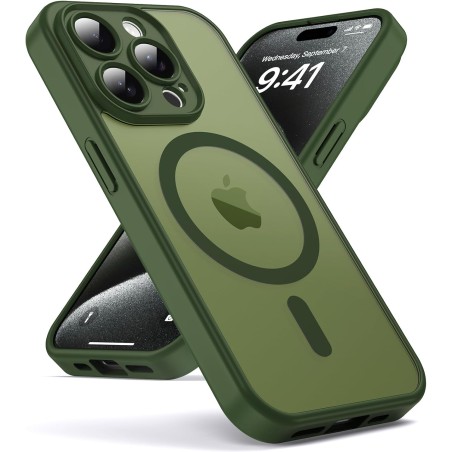 Oududianzi-coque pour iphone 15 pro compatible avec magsafe magnétique, housse de arrière translucide givrée pc, tpu silicone bu