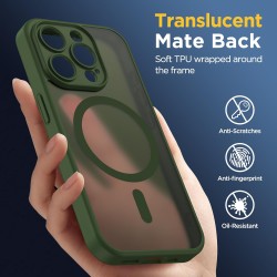Oududianzi-coque pour iphone 15 pro compatible avec magsafe magnétique, housse de arrière translucide givrée pc, tpu silicone bu
