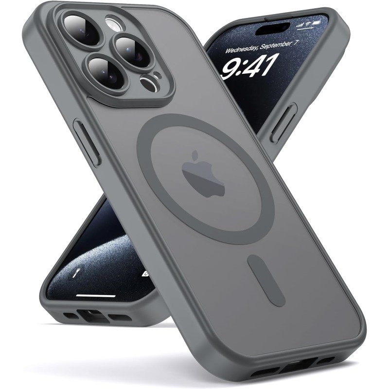 Oududianzi-coque pour iphone 15 pro compatible avec magsafe magnétique, housse de arrière translucide givrée pc, tpu silicone bu