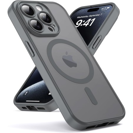 Oududianzi-coque pour iphone 15 pro compatible avec magsafe magnétique, housse de arrière translucide givrée pc, tpu silicone bu