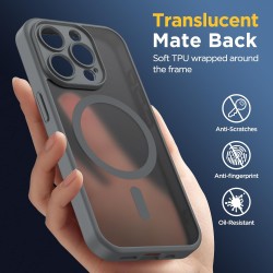 Oududianzi-coque pour iphone 15 pro compatible avec magsafe magnétique, housse de arrière translucide givrée pc, tpu silicone bu