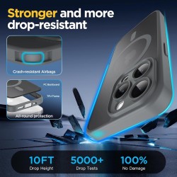 Oududianzi-coque pour iphone 15 pro compatible avec magsafe magnétique, housse de arrière translucide givrée pc, tpu silicone bu