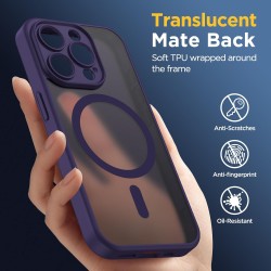 Oududianzi-Coque pour iPhone 15 Pro Compatible avec MagSafe Magnétique, Housse de Arrière Translucide Givrée PC, TPU Silicone Bu