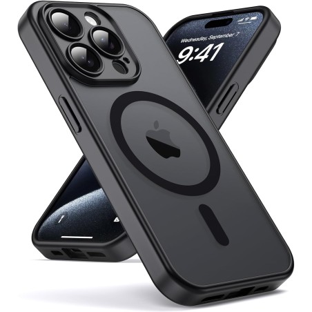 Oududianzi-Coque pour iPhone 15 Pro Compatible avec MagSafe Magnétique, Housse de Arrière Translucide Givrée PC, TPU Silicone Bu