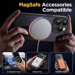 Oududianzi-Coque pour iPhone 15 Pro Compatible avec MagSafe Magnétique, Housse de Arrière Translucide Givrée PC, TPU Silicone Bu