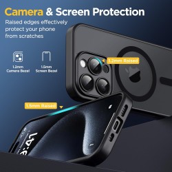 Oududianzi-Coque pour iPhone 15 Pro Compatible avec MagSafe Magnétique, Housse de Arrière Translucide Givrée PC, TPU Silicone Bu