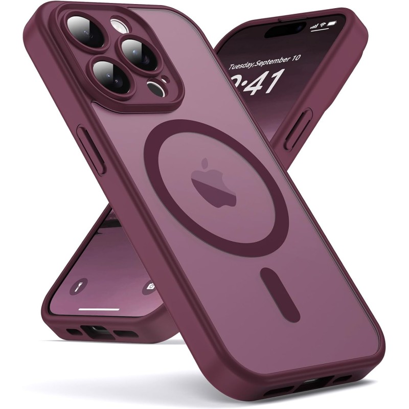 Oududianzi-Coque pour iPhone 15 Pro Max Compatible avec MagSafe Magnétique, Housse de Arrière Translucide Givrée PC, TPU Silicon