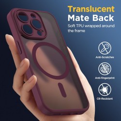 Oududianzi-Coque pour iPhone 15 Pro Max Compatible avec MagSafe Magnétique, Housse de Arrière Translucide Givrée PC, TPU Silicon