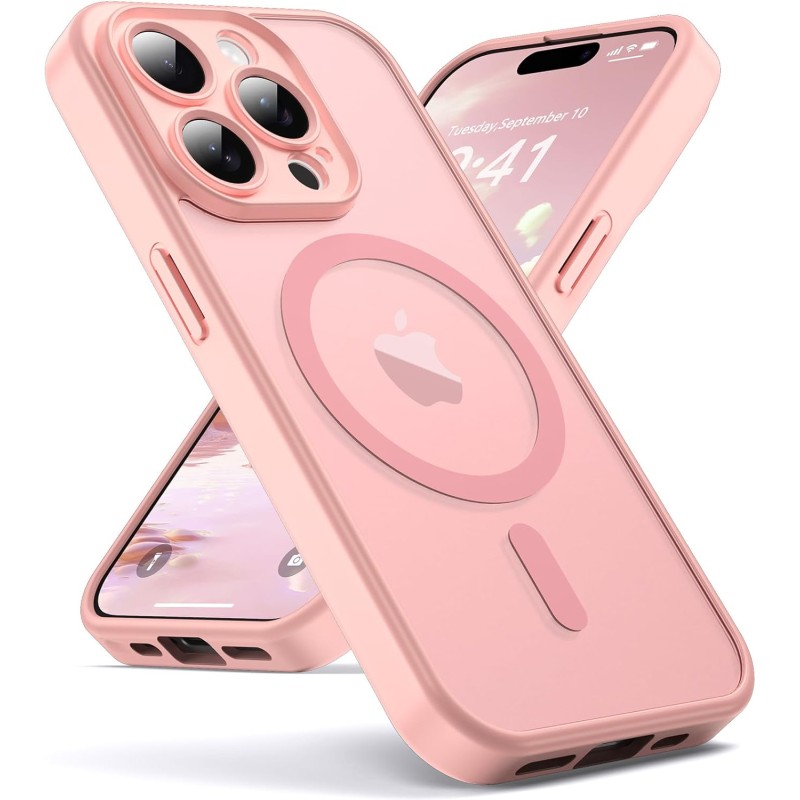 Oududianzi-Coque pour iPhone 15 Pro Max Compatible avec MagSafe Magnétique, Housse de Arrière Translucide Givrée PC, TPU Silicon