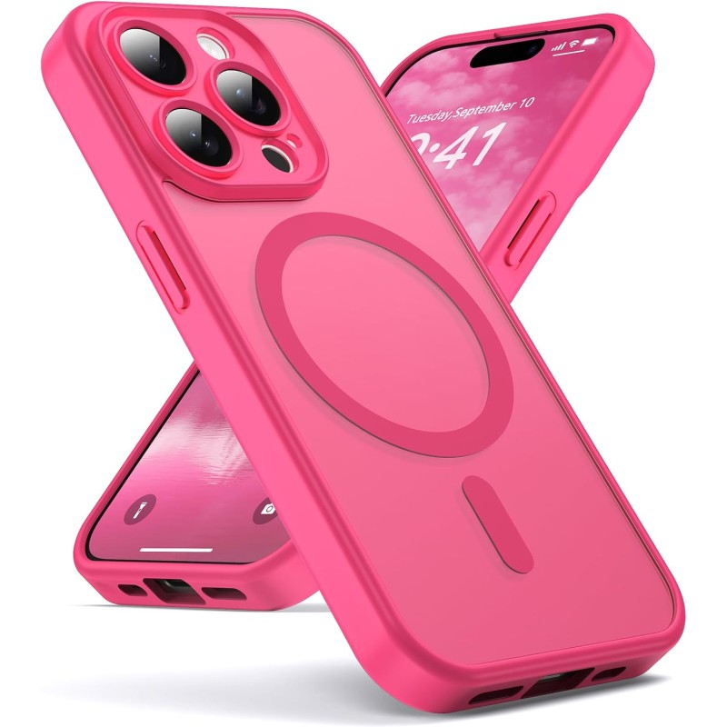 Oududianzi-Coque pour iPhone 15 Pro Max Compatible avec MagSafe Magnétique, Housse de Arrière Translucide Givrée PC, TPU Silicon