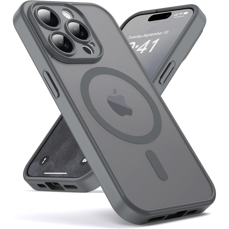 Oududianzi-coque pour iphone 15 pro max compatible avec magsafe magnétique, housse de arrière translucide givrée pc, tpu silicon