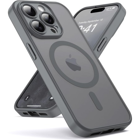Oududianzi-coque pour iphone 15 pro max compatible avec magsafe magnétique, housse de arrière translucide givrée pc, tpu silicon
