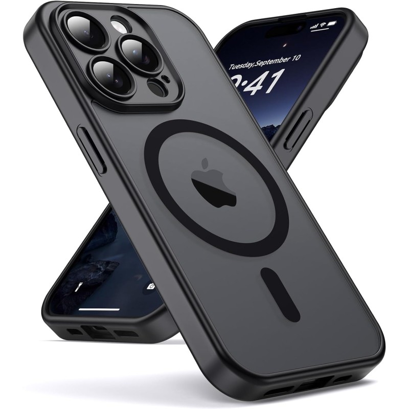 Oududianzi-Coque pour iPhone 15 Pro Max Compatible avec MagSafe Magnétique, Housse de Arrière Translucide Givrée PC, TPU Silicon