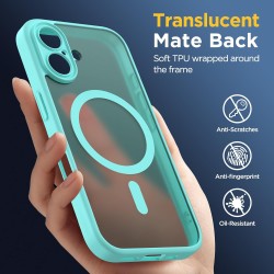Oududianzi - Coque pour iPhone 16 Compatible avec MagSafe Magnétique, Housse de Arrière Translucide Givrée PC, TPU Silicone Bump