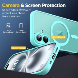 Oududianzi - Coque pour iPhone 16 Compatible avec MagSafe Magnétique, Housse de Arrière Translucide Givrée PC, TPU Silicone Bump