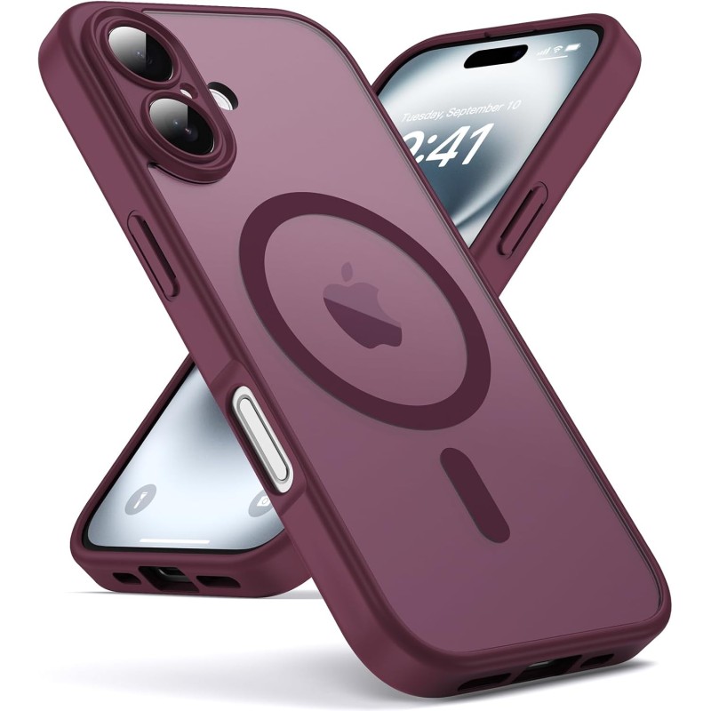 Oududianzi - Coque pour iPhone 16 Compatible avec MagSafe Magnétique, Housse de Arrière Translucide Givrée PC, TPU Silicone Bump