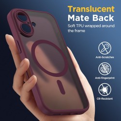 Oududianzi - Coque pour iPhone 16 Compatible avec MagSafe Magnétique, Housse de Arrière Translucide Givrée PC, TPU Silicone Bump