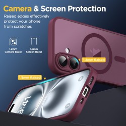Oududianzi - Coque pour iPhone 16 Compatible avec MagSafe Magnétique, Housse de Arrière Translucide Givrée PC, TPU Silicone Bump