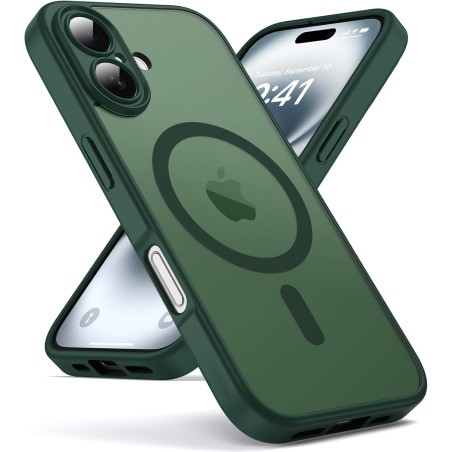 Oududianzi - coque pour iphone 16 compatible avec magsafe magnétique, housse de arrière translucide givrée pc, tpu silicone bump